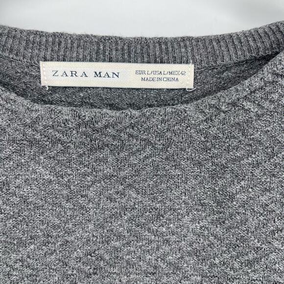 Zara Man Cotton Gray Yellow Stripe Sweater Large - Picture 3 of 5